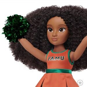 FAMU Cheerleader Doll with Green Pom-Poms